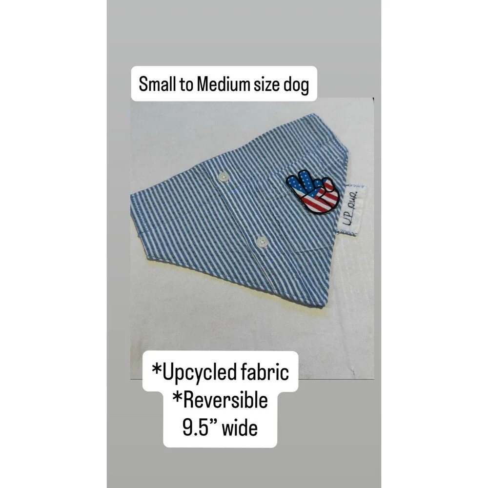 Handmade Over the Collar Dog Bandana Slide on Reversible Peace America Upcycle